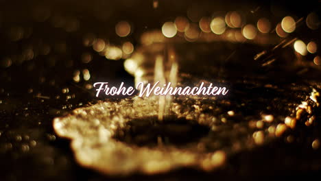 Animation-of-frohe-wihnachten-text-over-gold-liquid-falling-on-black-background