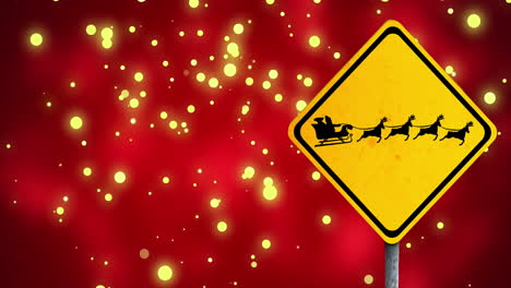 Animation-of-sign-with-santa-claus-over-spots-of-light-on-red-background