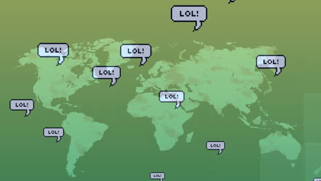 Animation-of-lol-text-in-speech-bubbles-over-map-against-gradient-background
