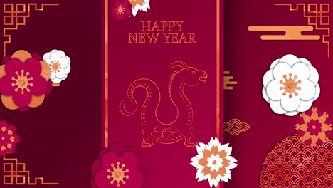 Animation-Eines-Frohes-Neues-Jahr-Textes-Mit-Drachenzeichen-Und-Chinesischem-Muster-Auf-Rotem-Hintergrund