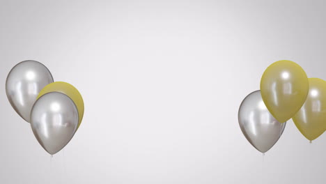 Animation-of-gold-and-silver-balloons-with-copy-space-on-white-background