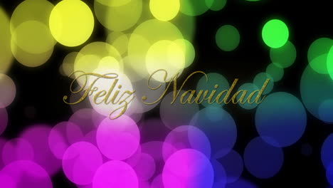 Animation-of-feliz-navidad-text-over-multicolored-lens-flares-against-black-background