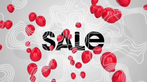 Animation-of-abstract-patterns,-red-balloons-and-sale-text-against-abstract-background