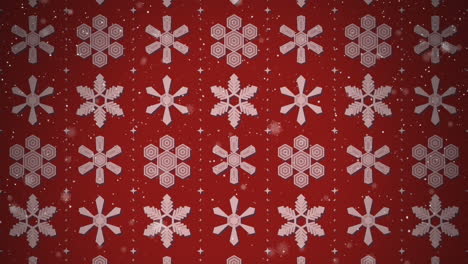 Animation-of-christmas-snow-flake-pattern-in-red-background