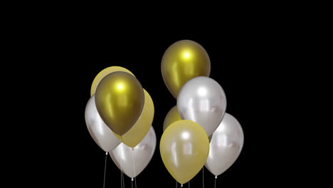 Animation-Von-Goldenen-Und-Silbernen-Luftballons-Auf-Schwarzem-Hintergrund