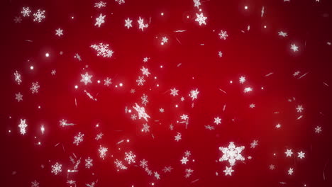 Animation-Von-Schneeflocken,-Die-Auf-Roten-Hintergrund-Fallen