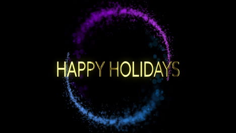 Animation-of-happy-holidays-text-over-glowing-lights-on-black-background