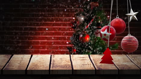 Animation-Von-Weihnachtskugeldekorationen-über-Dem-Weihnachtsbaum-Im-Hintergrund