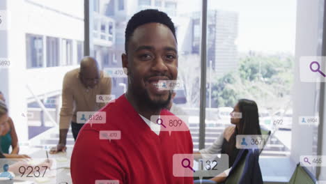 Animation-of-multiple-notification-bars-over-smiling-african-american-man-looking-at-camera