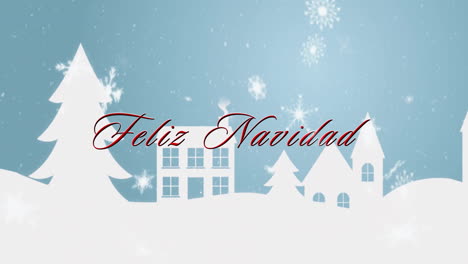Animation-Des-Textes-„Feliz-Navidad“-über-Fallendem-Schnee-Im-Winterlandschaftshintergrund