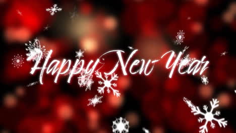 Animation-of-happy-new-year-text-over-snow-falling-on-red-background