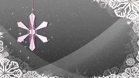 Animation-of-snowflake-christmas-decorations-on-grey-background