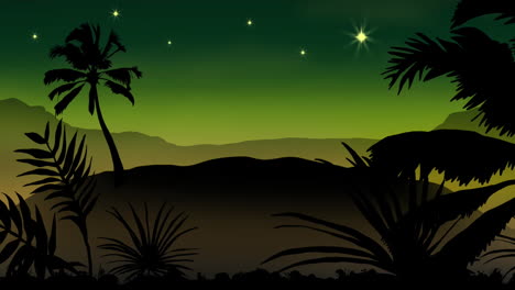 Animation-Der-Schwarzen-Silhouette-Einer-Tropischen-Landschaft-Auf-Grünem-Hintergrund