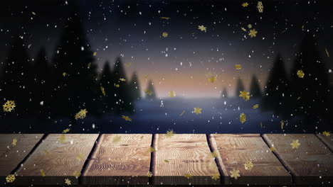 Animation-of-christmas-trees-over-snow-falling-background