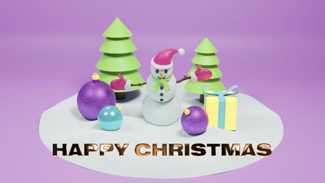 Animation-of-fhappy-christmas-text-and-christmas-decorations-on-purple-background