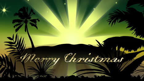 Animation-of-merry-christmas-text-over-shooting-star-on-green-background