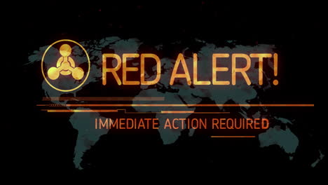 Animation-Eines-Abstrakten-Warnsymbols,-Text-„Roter-Alarm,-Sofortiges-Handeln-Erforderlich“-über-Der-Karte