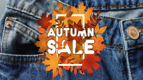 Animation-of-autumn-sale-text-over-denim-trousers-background