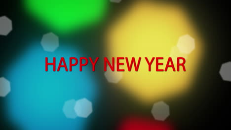 Animation-of-happy-new-year-text-over-glowing-lights-on-black-background