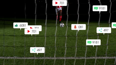 Animation-of-multiple-notification-bars-over-african-american-soccer-player-scoring-goal