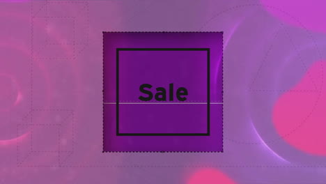 Animation-of-sale-text-in-squares-over-abstract-pattern-against-purple-background