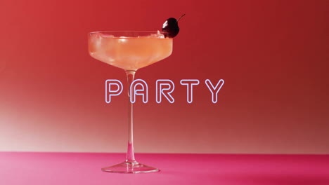 Animation-Von-Party-Neontext-Und-Cocktail-Auf-Rosa-Hintergrund