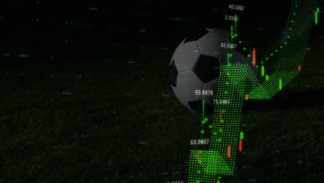 Animation-Mehrerer-Graphen-Mit-Zahlen,-Die-Sich-über-Einen-Auf-Den-Boden-Fallenden-Fußball-Bewegen