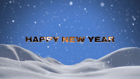 Animation-of-happy-new-year-text-over-snow-falling-on-blue-background