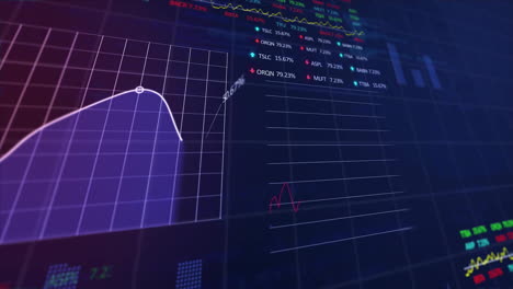 Animation-of-graphs,-trading-boards-and-computer-language-over-black-background