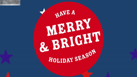 Animation-of-have-a-merry-and-bright-holiday-season-text-in-circle,-stars-over-blue-background