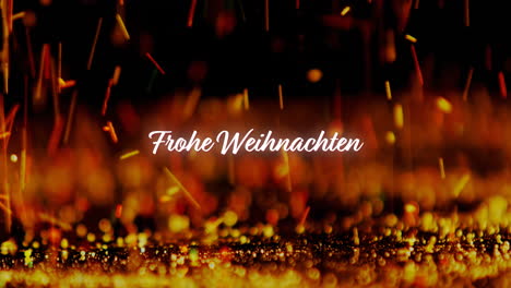 Animation-of-frohe-wihnachten-text-over-orange-particles-falling-on-black-background