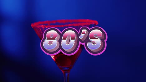 Animation-of-80s-neon-text-and-cocktail-on-blue-background