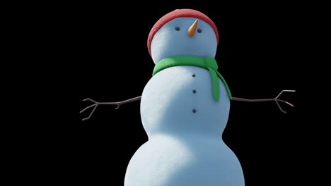 Animation-Eines-Weihnachtsschneemanns,-Der-Sich-Auf-Schwarzem-Hintergrund-Bewegt