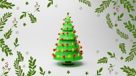 Animation-of-christmas-tree-with-branchs-on-white-background