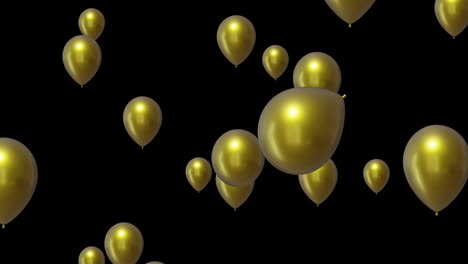 Animation-Von-Goldenen-Luftballons-Auf-Schwarzem-Hintergrund
