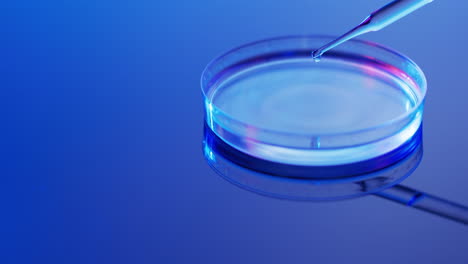 Video-of-laboratory-pipette-and-round-dish-with-copy-space-on-blue-background