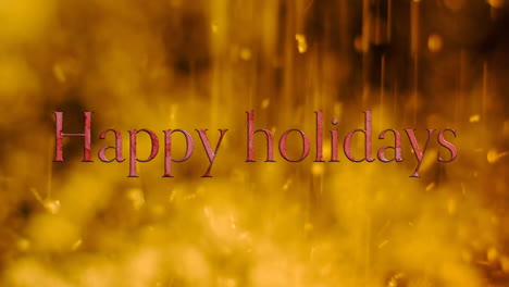 Animation-of-happy-holidays-text-over-snow-falling-on-ground
