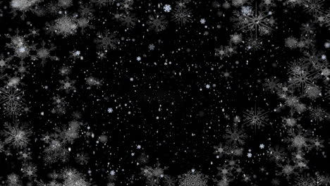 Animation-of-snow-falling-in-christmas-winter-scenery-on-black-background