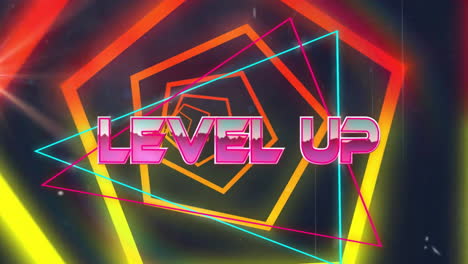 Animation-of-level-up-text-over-neon-pattern