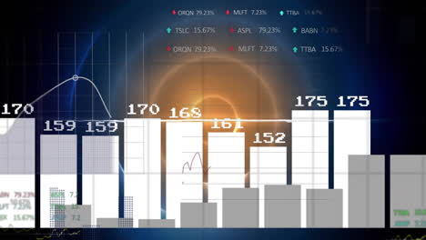 Animation-Der-Verarbeitung-Finanzieller-Daten-über-Lichtkreisen-Auf-Schwarzem-Hintergrund