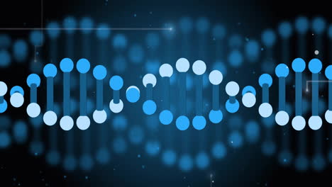 Animation-Von-DNA-Strängen-über-Lichtspuren-Auf-Schwarzem-Hintergrund