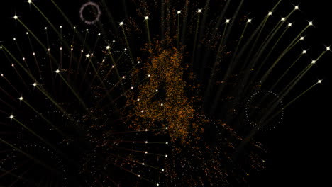 Animation-of-countdown-and-fireworks-on-black-background