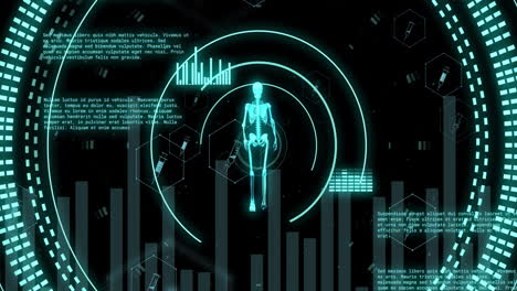 Animation-Von-Zielfernrohren-Mit-Menschlichem-Skelett-Und-Datenverarbeitung-Auf-Schwarzem-Hintergrund