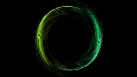 Animation-of-glowing-circle-of-green-light-trial-with-copy-space-on-black-background