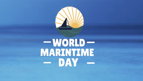 Animation-of-world-maritime-day-text-and-sail-with-sun-on-water-background