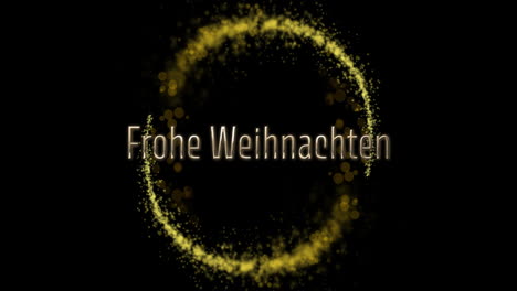 Animation-of-frohe-wihnachten-text-and-circle-of-light-trail-on-black-background