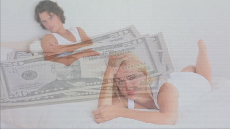 Animation-of-dollar-banknotes-over-caucasian-couple