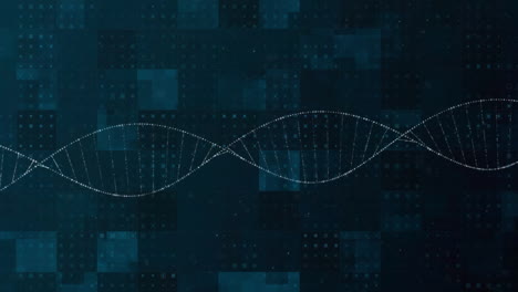 Animation-of-dna-strand-and-data-processing-over-dark-background