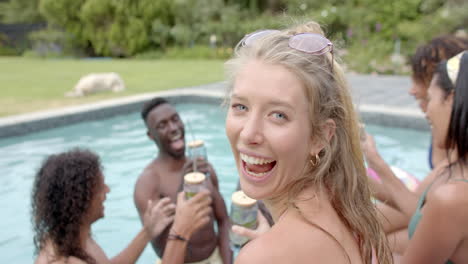 Young-Caucasian-woman-enjoys-a-pool-party