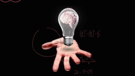 Animation-Einer-Glühbirne-Mit-Gehirn-über-Der-Hand-Einer-Frau-Und-Mathematischer-Datenverarbeitung